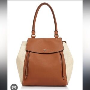 Tory Burch large, half moon straw tote bag